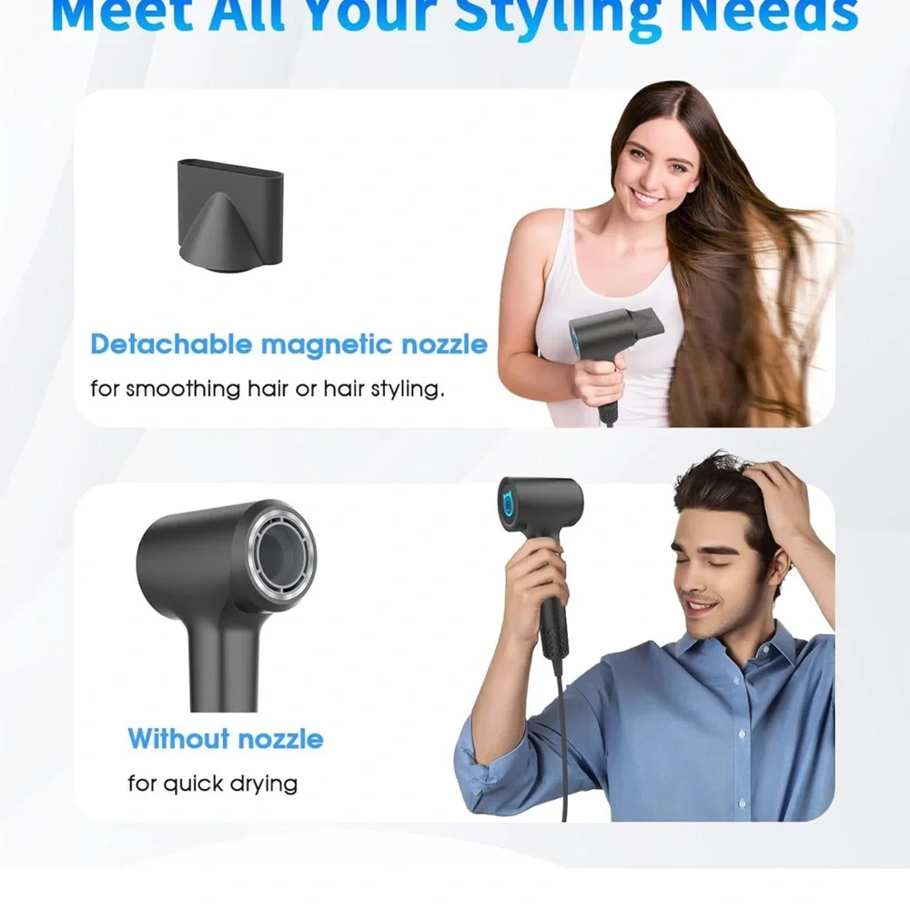 NEW! Plasma Hair Dryer (Positive+Negative Ionic) 1500W Dark Gray
